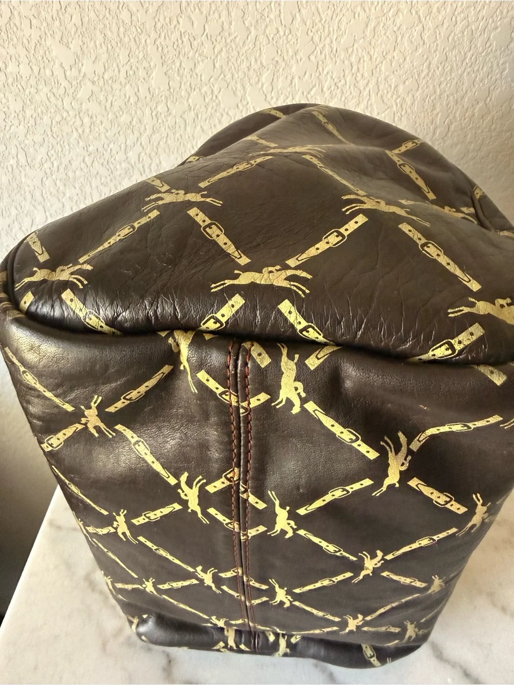 Vintage Longchamp Brown and Gold Monogram Satchel Bag with Long Wallet-GUC!!